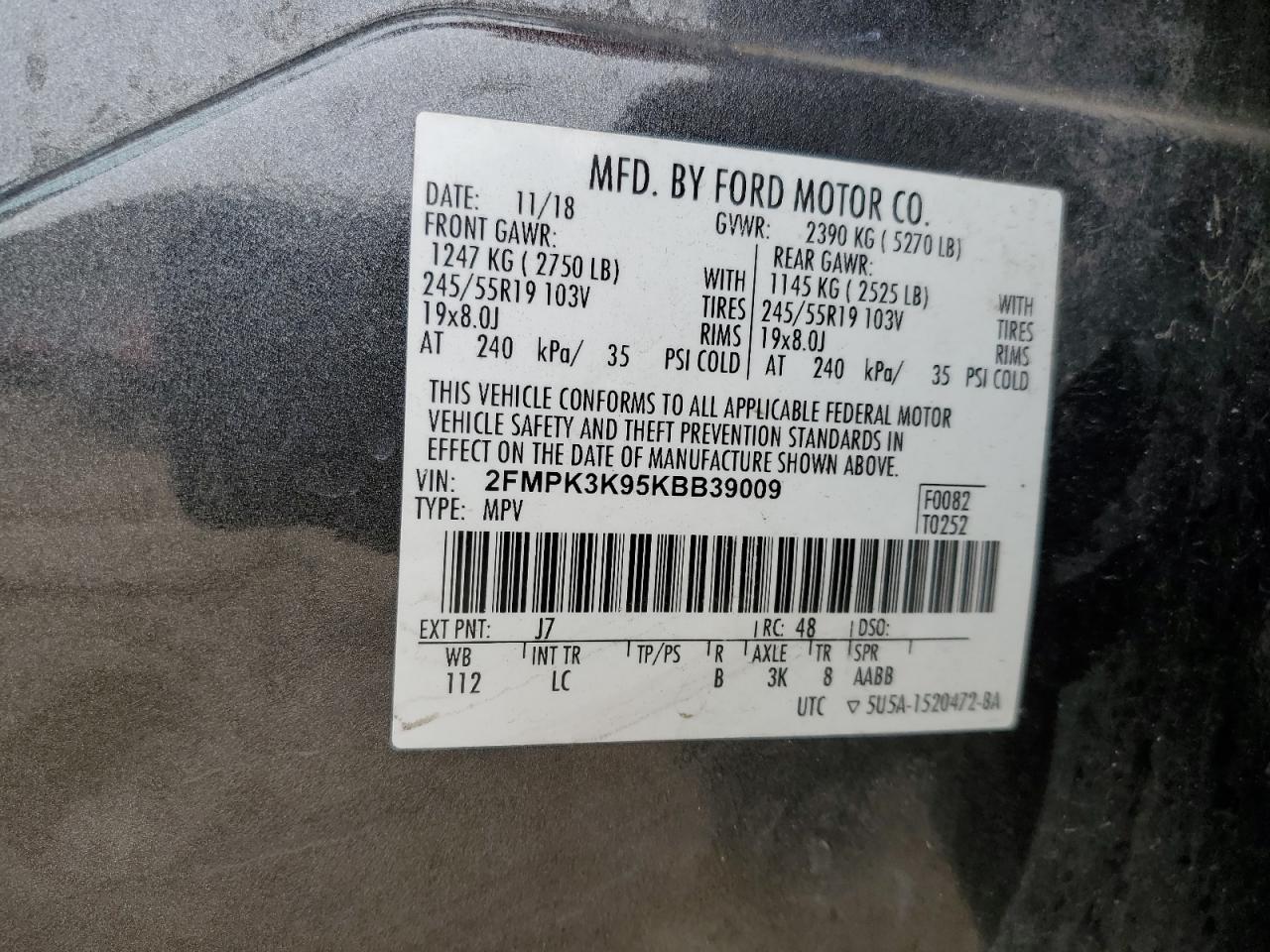 2019 Ford Edge Titanium VIN: 2FMPK3K95KBB39009 Lot: 84032774