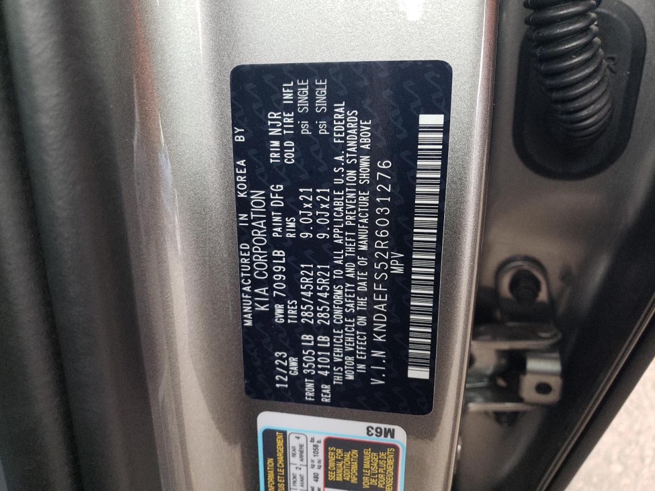 2024 Kia Ev9 Gt Line VIN: KNDAEFS52R6031276 Lot: 85803914