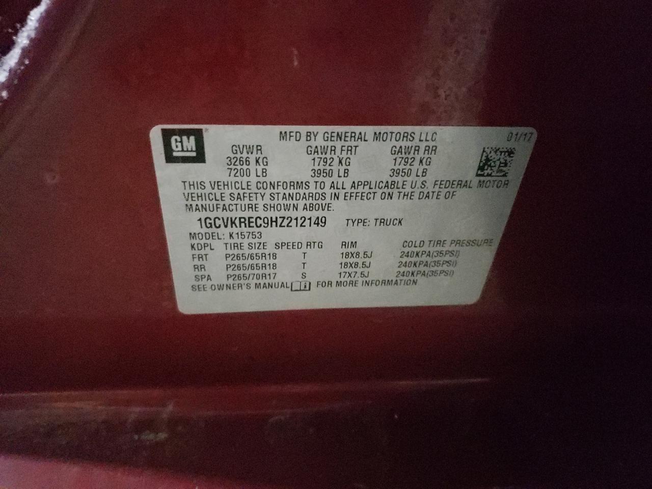 VIN 1GCVKREC9HZ212149 2017 CHEVROLET ALL Models no.12