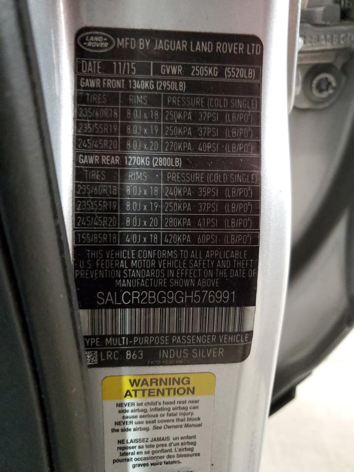 2016 Land Rover Discovery Sport Hse VIN: SALCR2BG9GH576991 Lot: 83191694