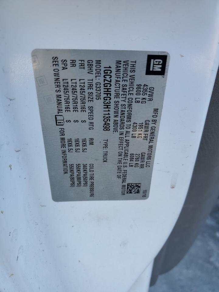 2017 Chevrolet Express G3500 VIN: 1GCZGHFG3H1135498 Lot: 83782144