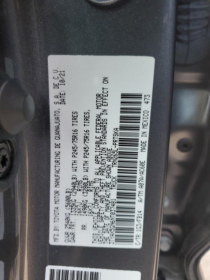 VIN 3TYAX5GN6NT037481 2022 TOYOTA TACOMA no.12