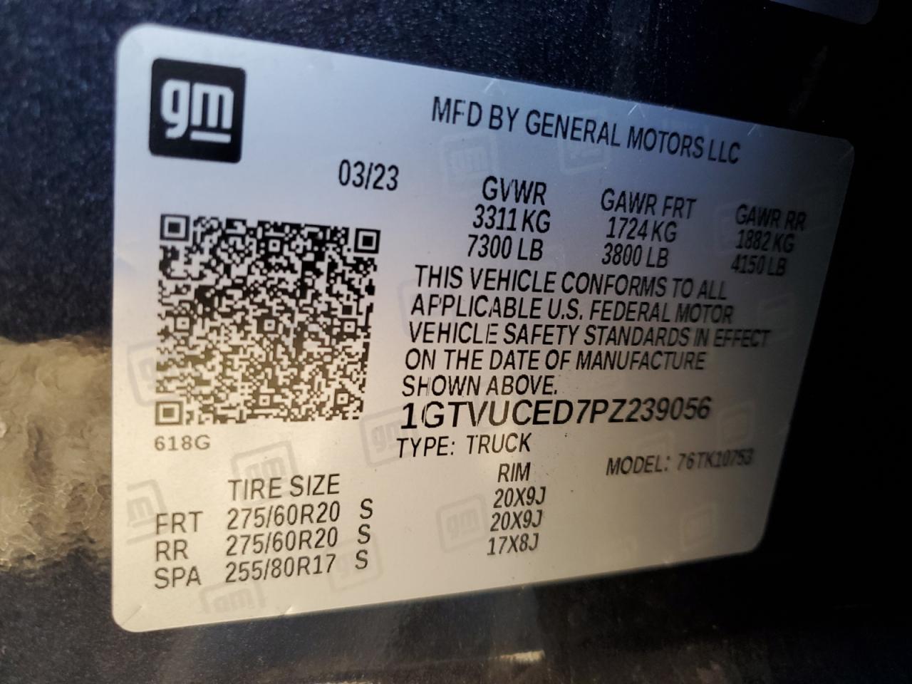 VIN 1GTVUCED7PZ239056 2023 GMC SIERRA no.12