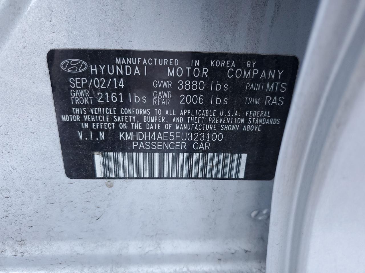 VIN KMHDH4AE5FU323100 2015 HYUNDAI ELANTRA no.12