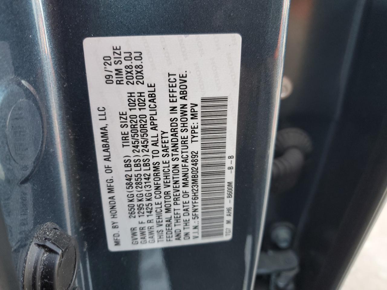 2021 Honda Pilot Se VIN: 5FNYF6H23MB024892 Lot: 80228764