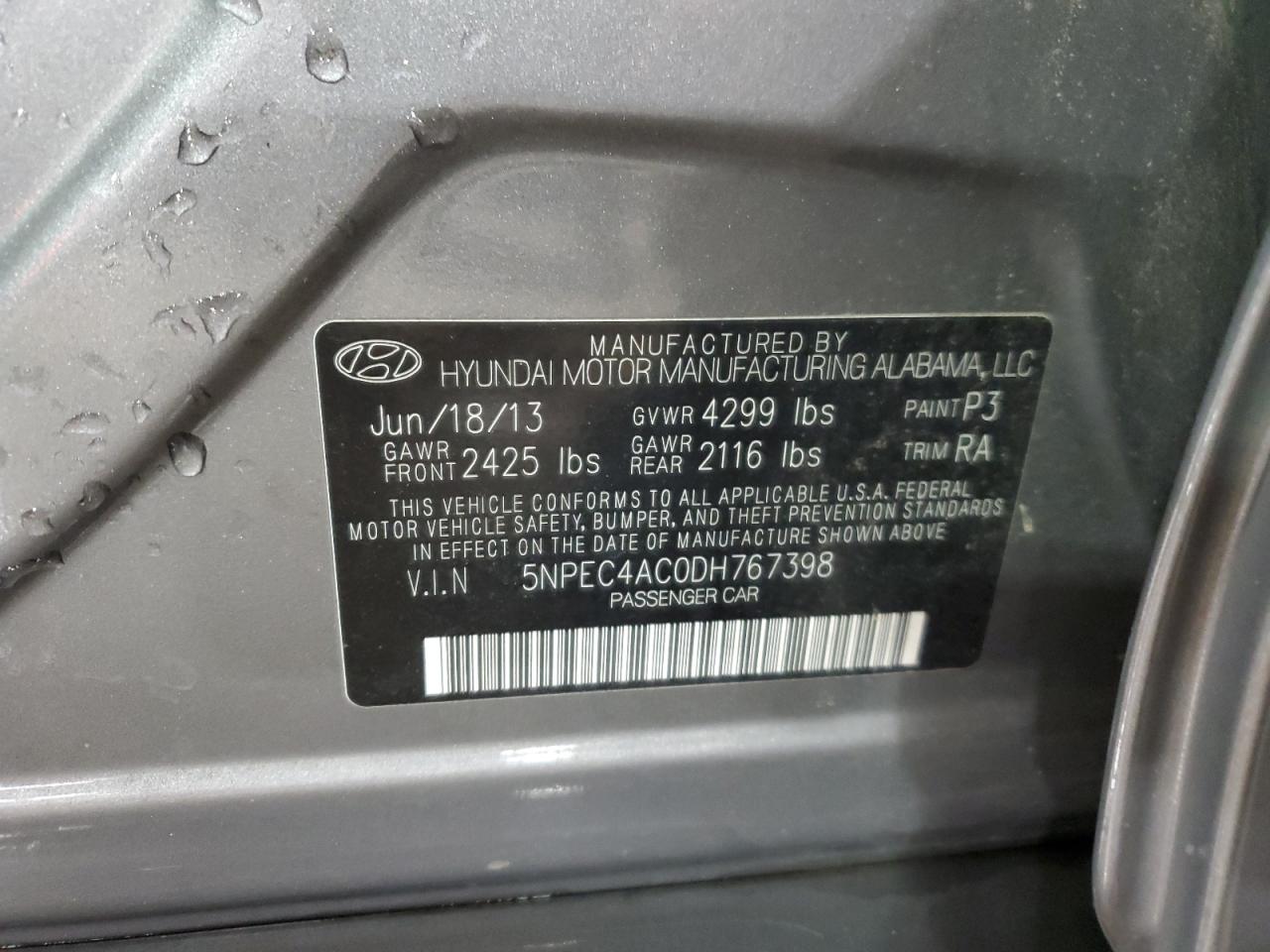 VIN 5NPEC4AC0DH767398 2013 HYUNDAI SONATA no.13