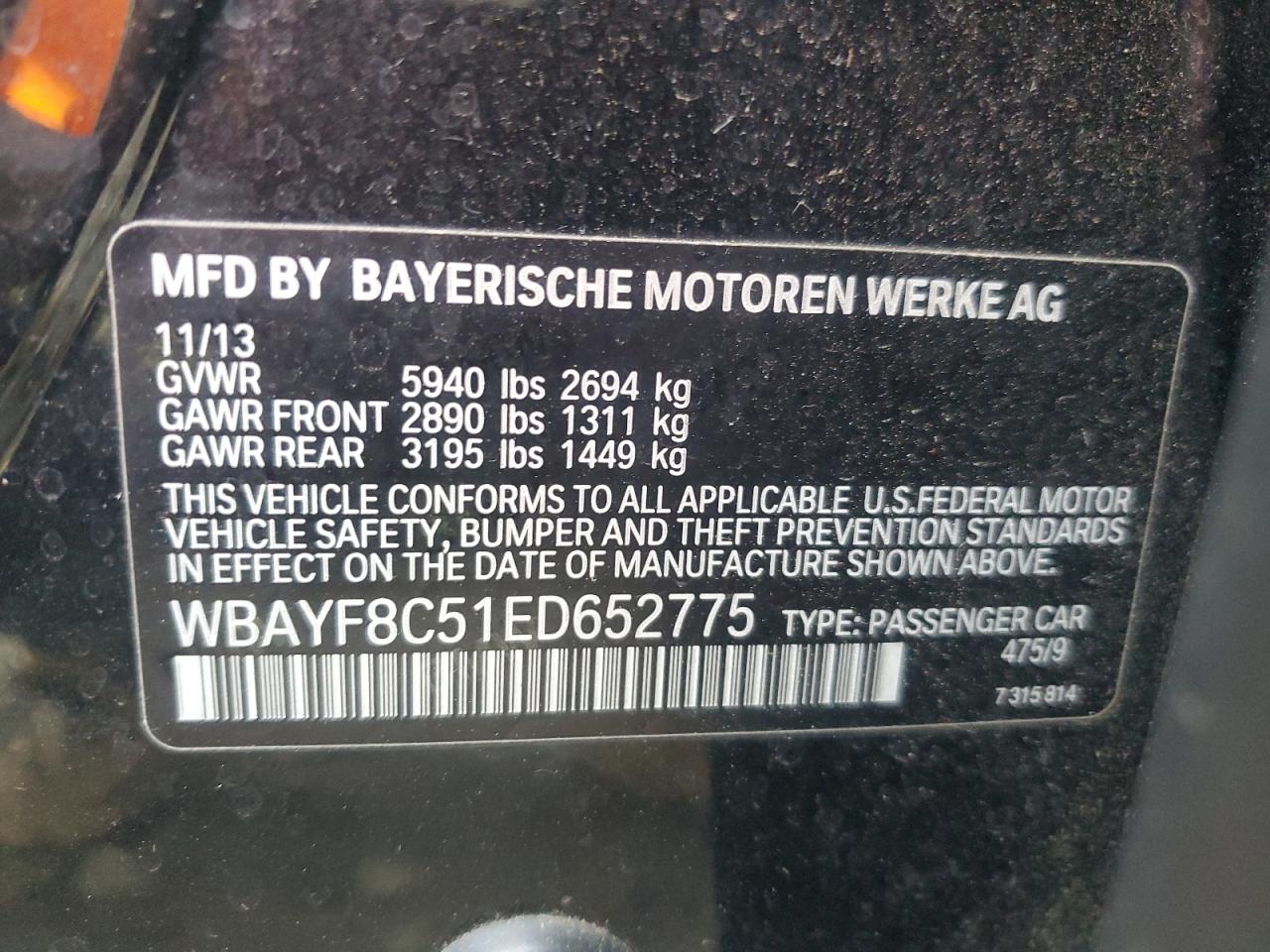 VIN WBAYF8C51ED652775 2014 BMW 7 SERIES no.12