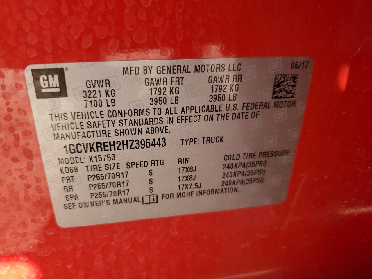 VIN 1GCVKREH2HZ396443 2017 CHEVROLET ALL Models no.13