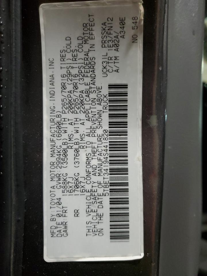 2004 Toyota Tundra Double Cab Sr5 VIN: 5TBET34194S441820 Lot: 83803754