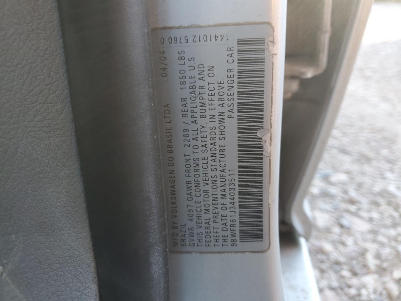 2004 Volkswagen Golf Gl Tdi VIN: 9BWFR61J344033511 Lot: 83909614