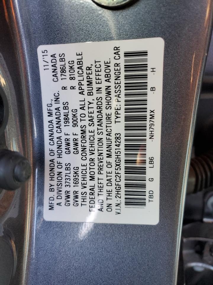 VIN 2HGFC2F5XGH514283 2016 HONDA CIVIC no.12