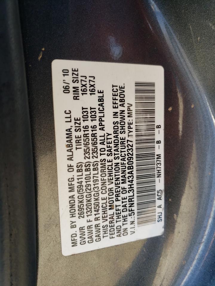 2010 Honda Odyssey Ex VIN: 5FNRL3H43AB092327 Lot: 82773494