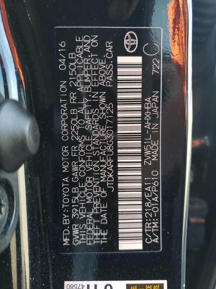 VIN JTDKARFU8G3017125 2016 TOYOTA PRIUS no.12