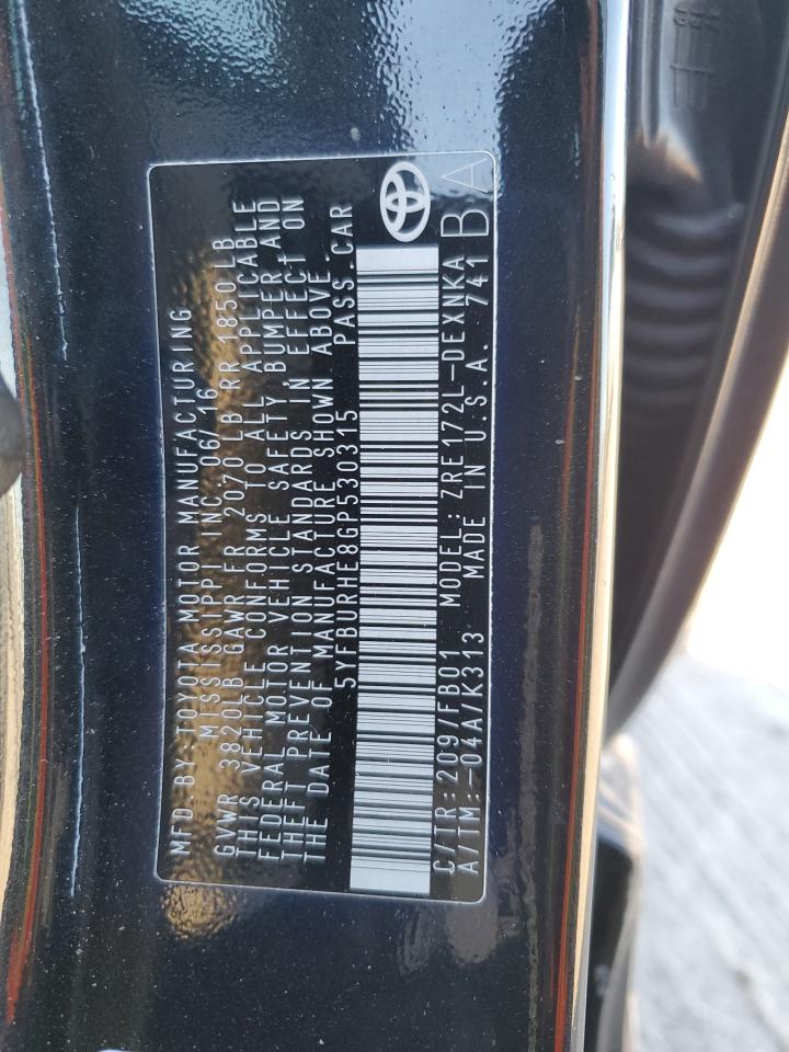 2016 Toyota Corolla L VIN: 5YFBURHE8GP530315 Lot: 84852574