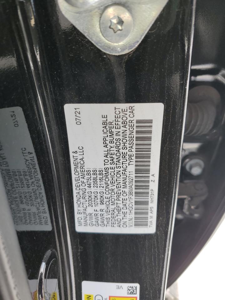 2021 Honda Accord Sport VIN: 1HGCV1F38MA092711 Lot: 86253374