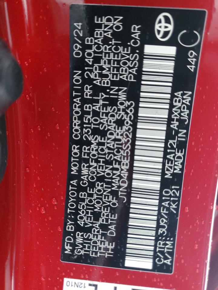 2025 Toyota Corolla Se VIN: JTND4MBE5S3239563 Lot: 84196314