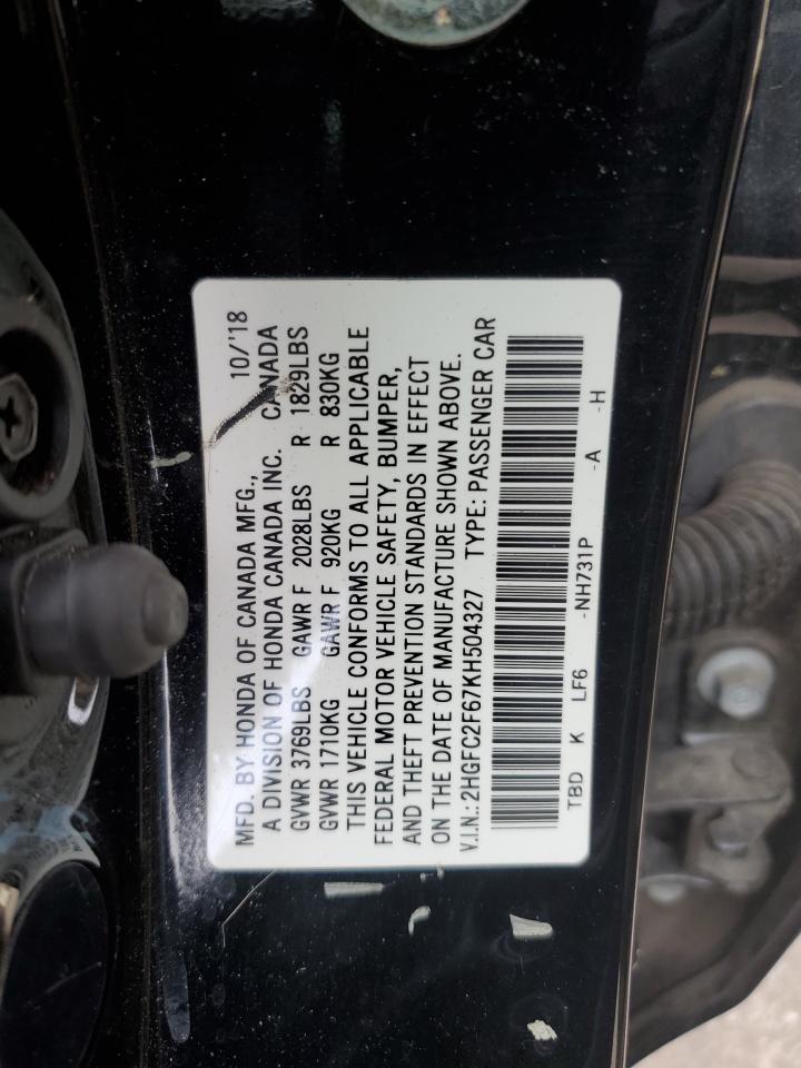 VIN 2HGFC2F67KH504327 2019 HONDA CIVIC no.12