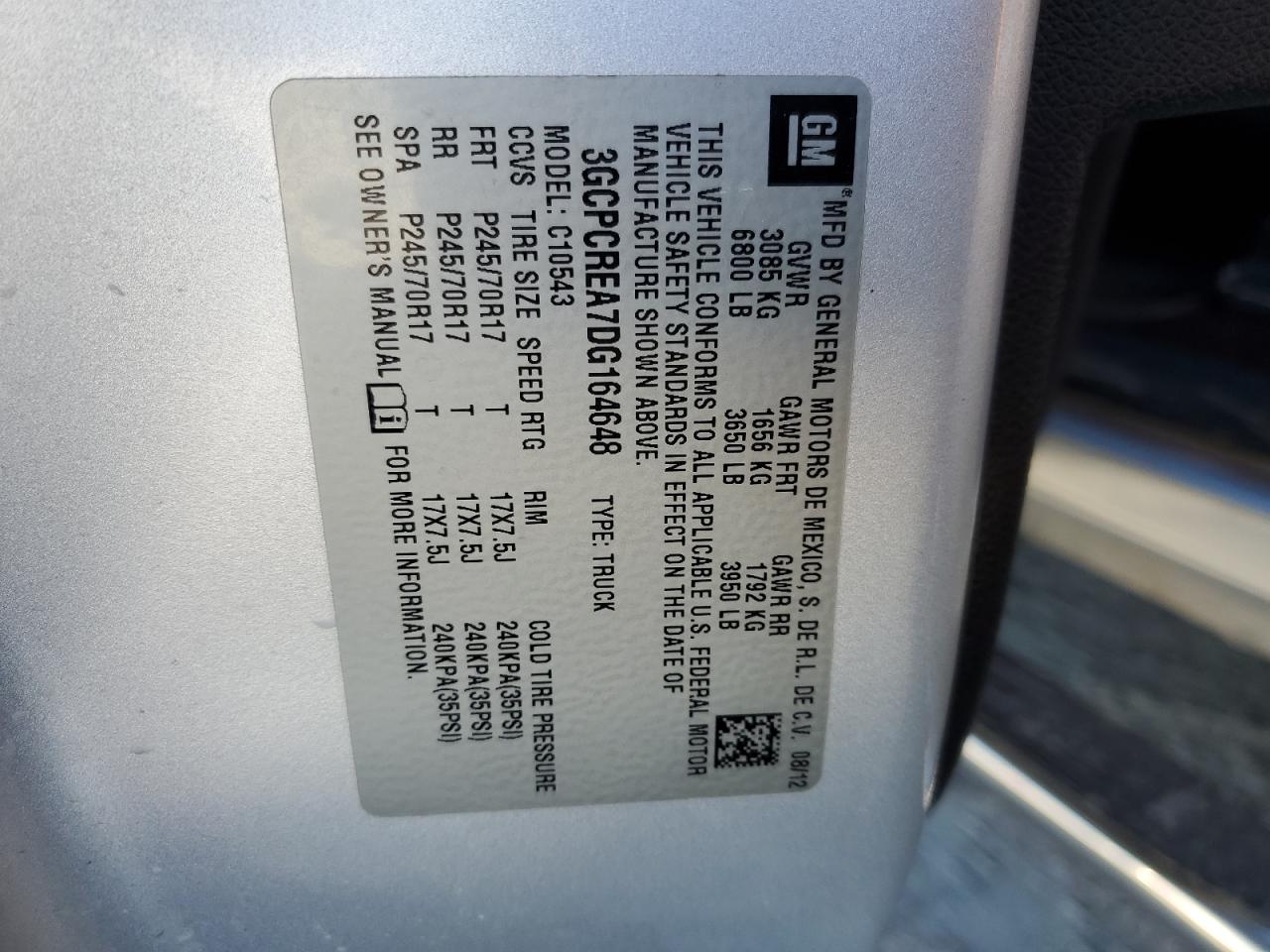 VIN 3GCPCREA7DG164648 2013 CHEVROLET ALL Models no.12