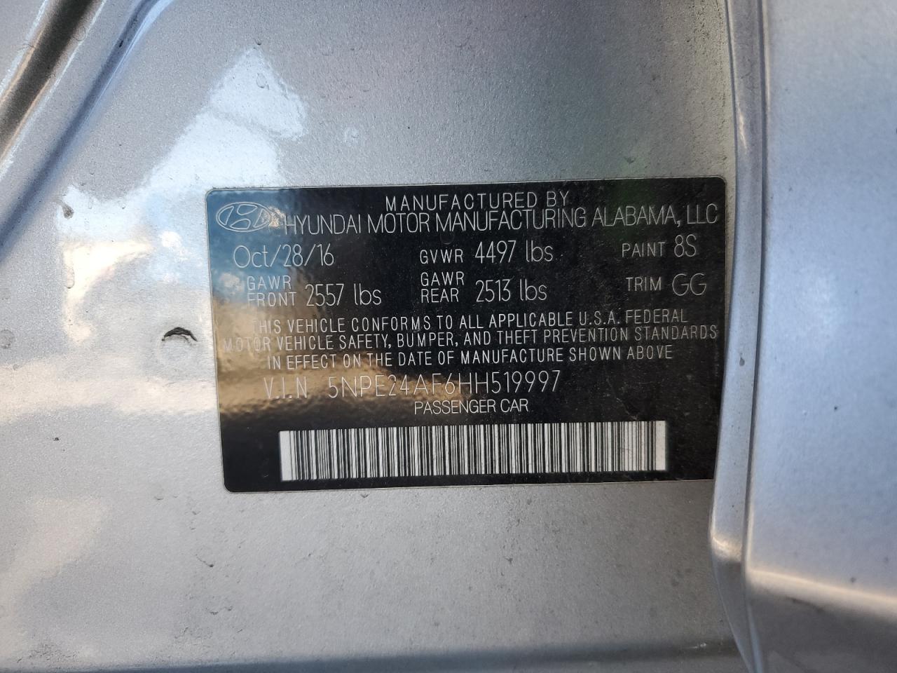 5NPE24AF6HH519997 2017 HYUNDAI SONATA - Image 13