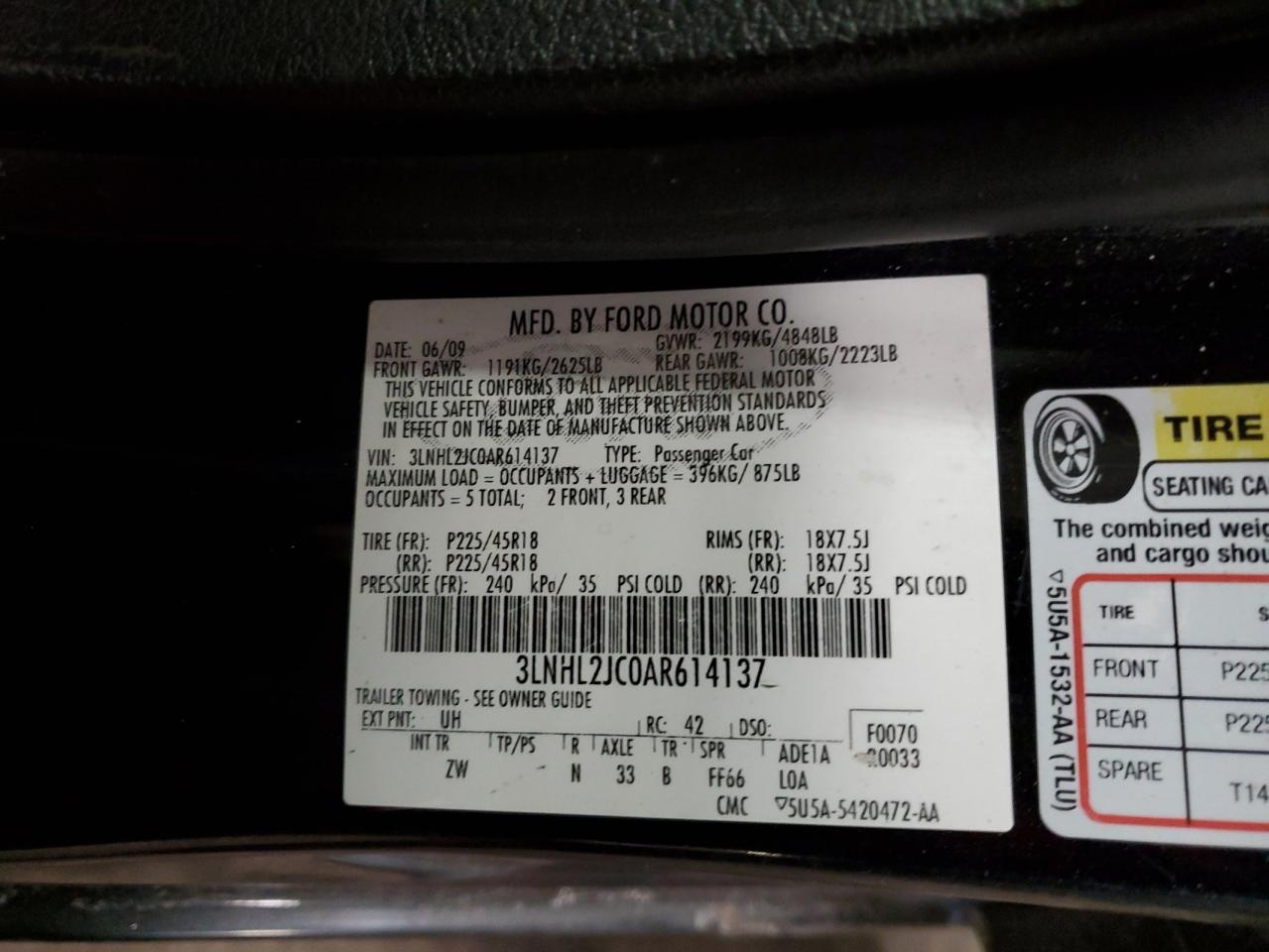 2010 Lincoln Mkz VIN: 3LNHL2JC0AR614137 Lot: 83905454