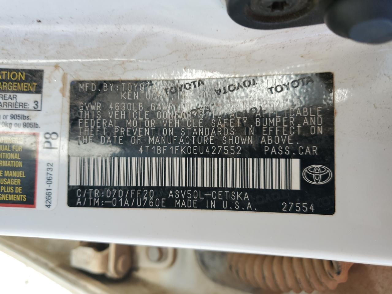 VIN 4T1BF1FK0EU427552 2014 TOYOTA CAMRY no.12