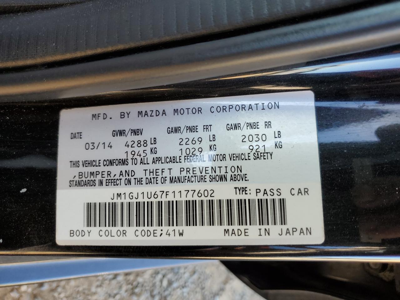 VIN JM1GJ1U67F1177602 2015 MAZDA 6 no.13