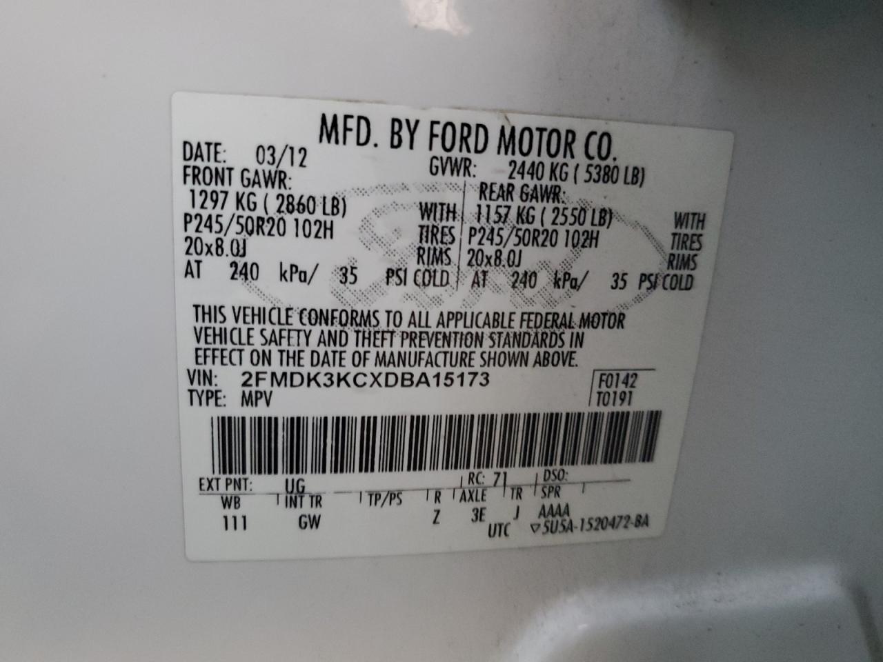 VIN 2FMDK3KCXDBA15173 2013 FORD EDGE no.14