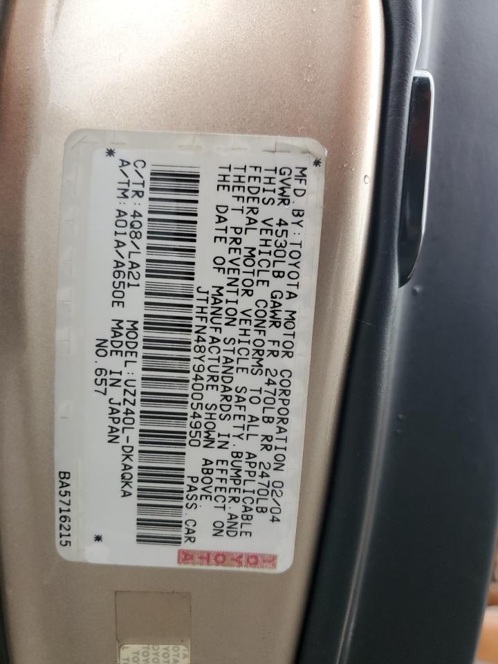 2004 Lexus Sc 430 VIN: JTHFN48Y940054950 Lot: 84305284