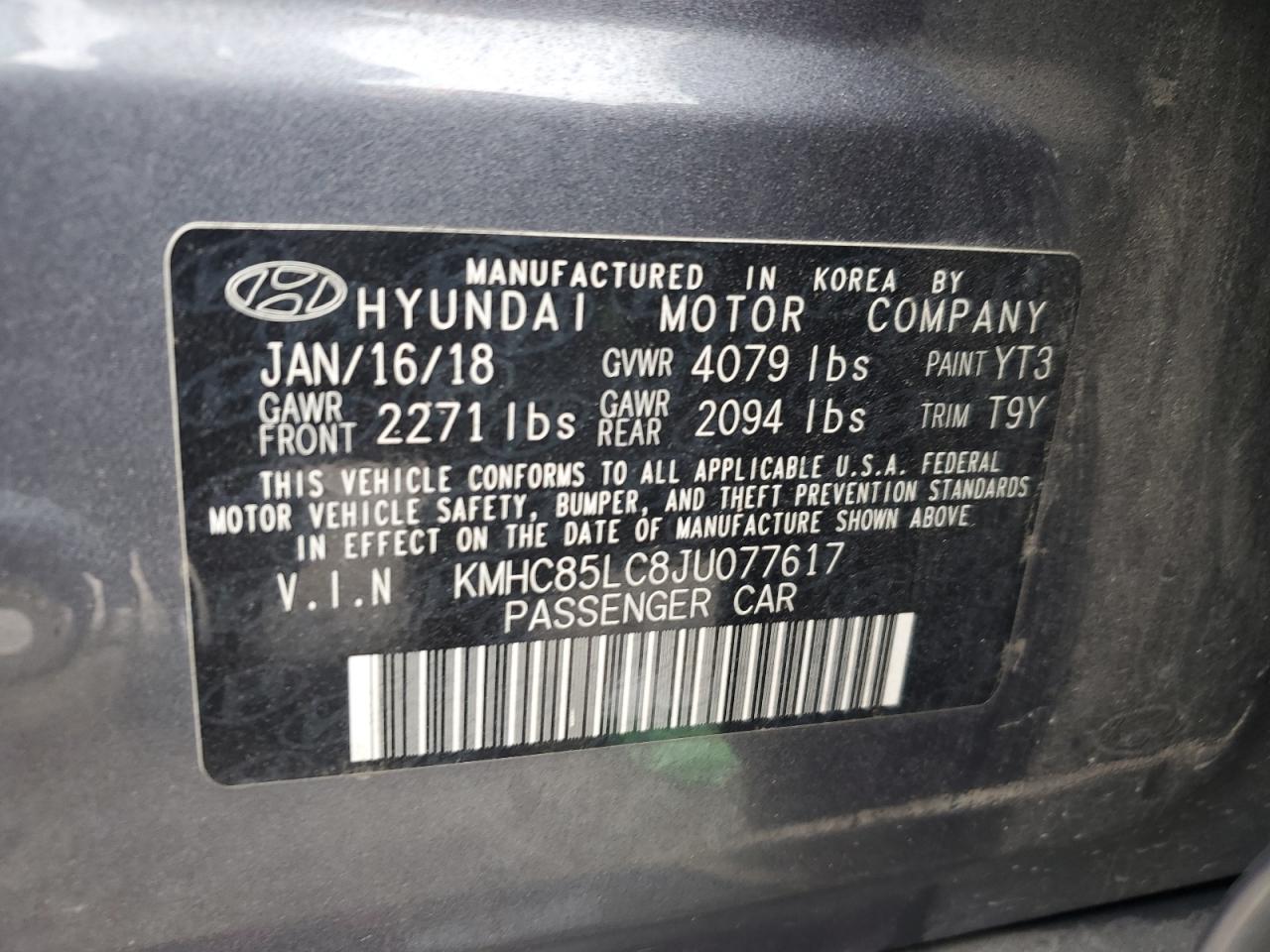 VIN KMHC85LC8JU077617 2018 HYUNDAI IONIQ no.12