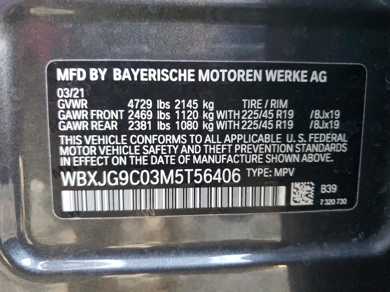 VIN WBXJG9C03M5T56406 2021 BMW X1 no.13