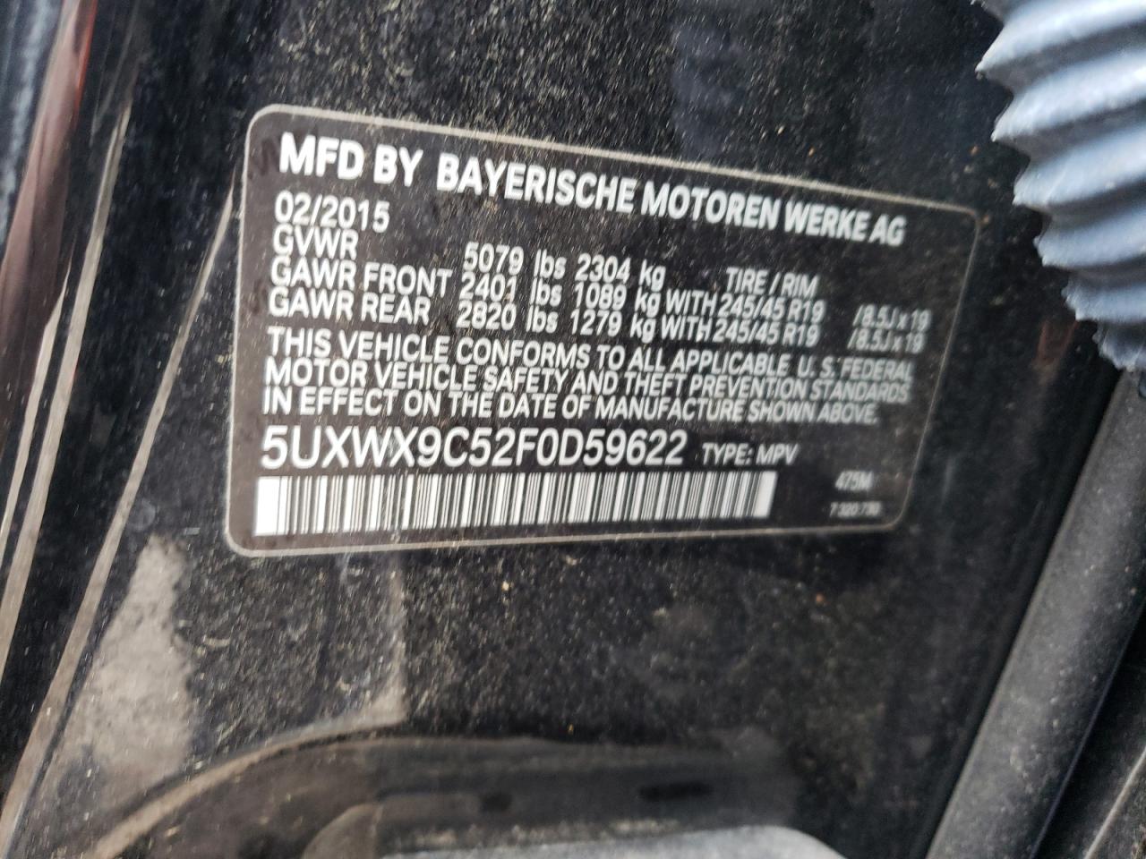 VIN 5UXWX9C52F0D59622 2015 BMW X3 no.13