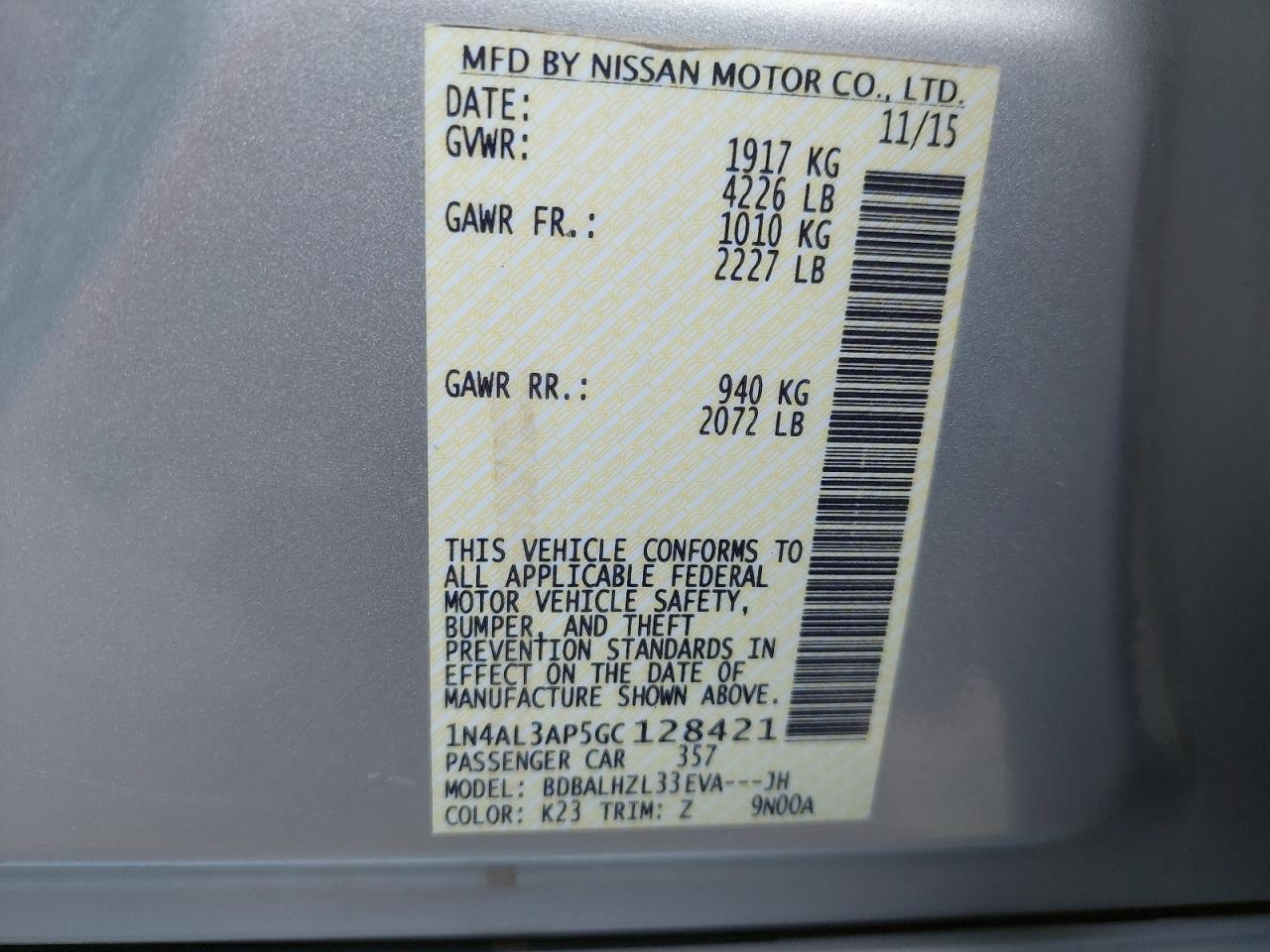 1N4AL3AP5GC128421 - 2016 Nissan Altima - #86026484