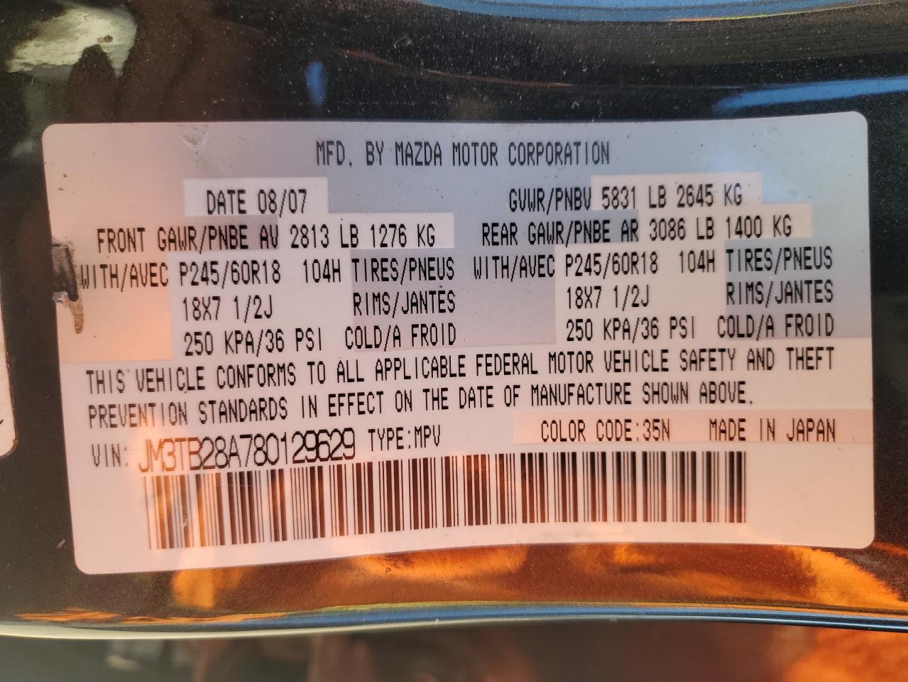 2008 Mazda Cx-9 VIN: JM3TB28A780129629 Lot: 83813785