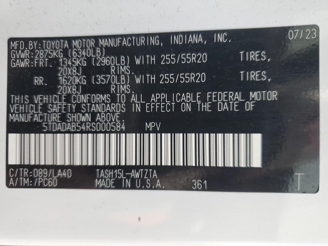 2024 Toyota Grand Highlander Limited VIN: 5TDADAB54RS000584 Lot: 86300654
