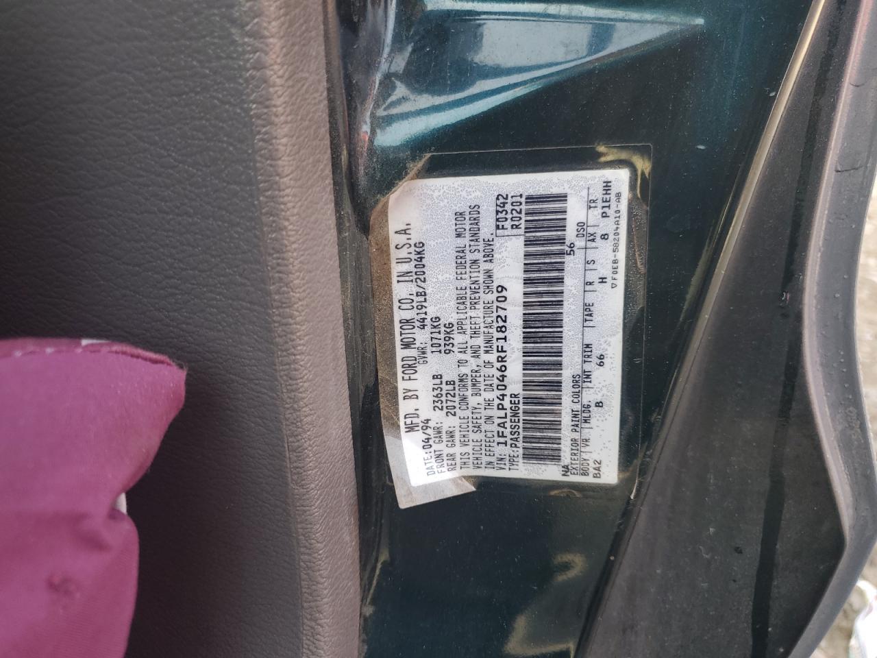 1994 Ford Mustang VIN: 1FALP4046RF182709 Lot: 83690394