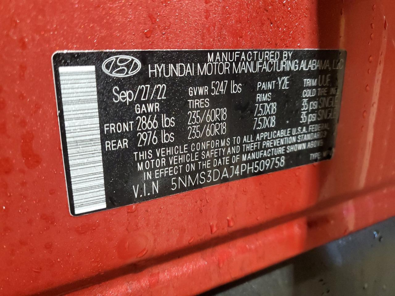 VIN 5NMS3DAJ4PH509758 2023 HYUNDAI SANTA FE no.13