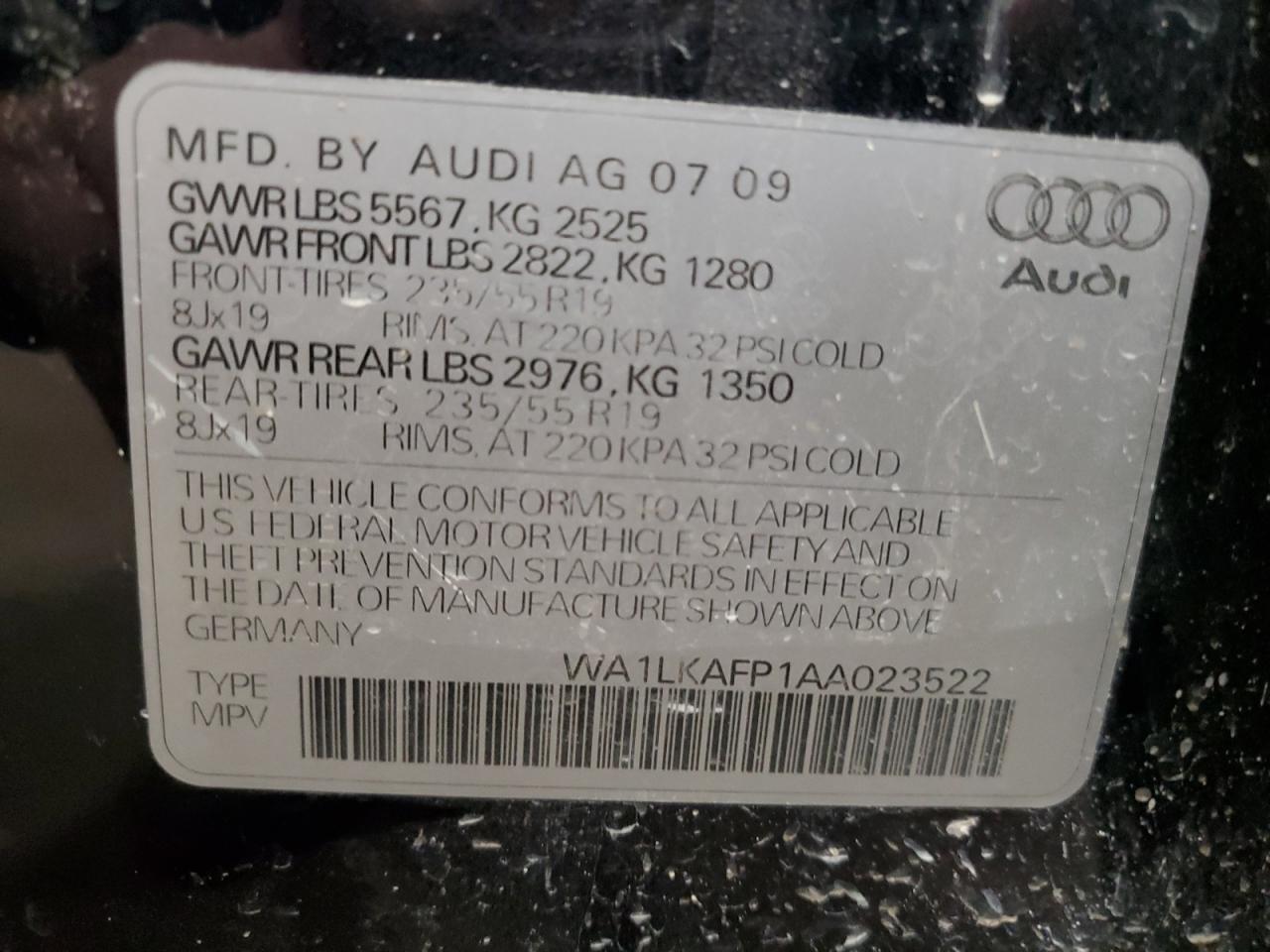 2010 Audi Q5 Premium Plus VIN: WA1LKAFP1AA023522 Lot: 87217024