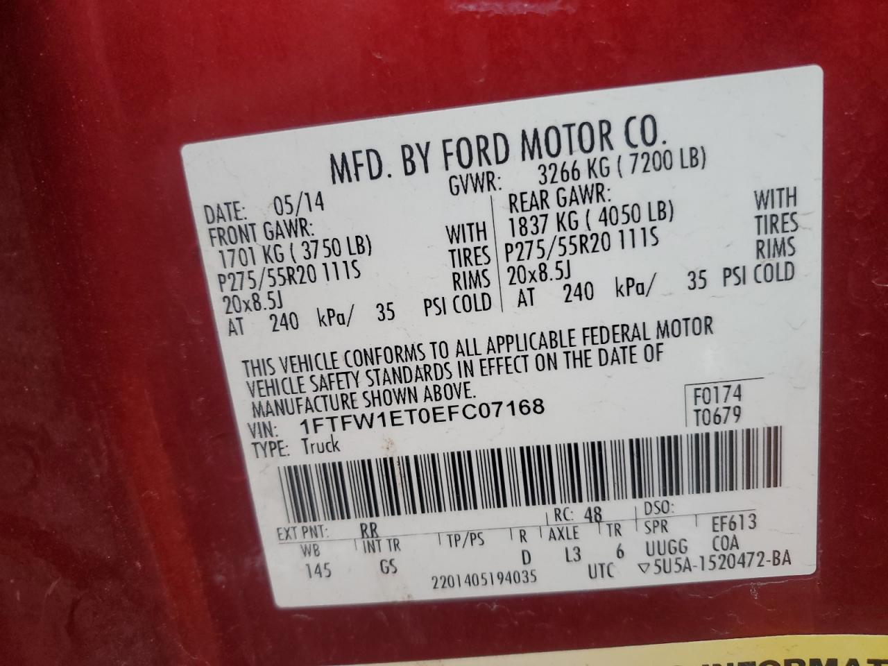 VIN 1FTFW1ET0EFC07168 2014 FORD F-150 no.12