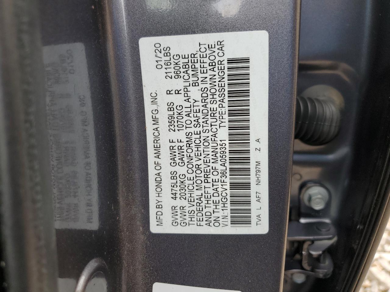 1HGCV1F36LA059351 2020 HONDA ACCORD - Image 12