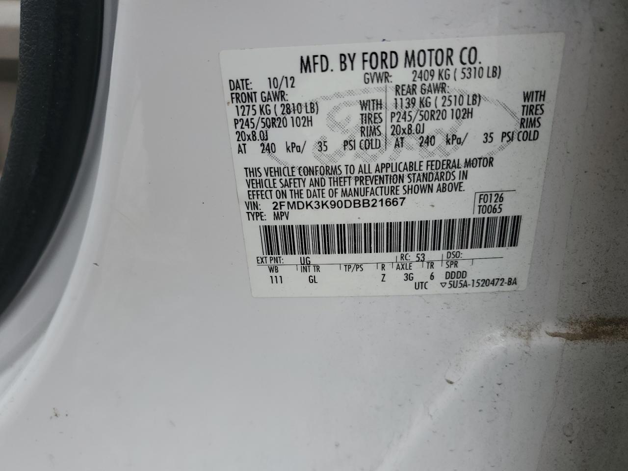 VIN 2FMDK3K90DBB21667 2013 FORD EDGE no.13