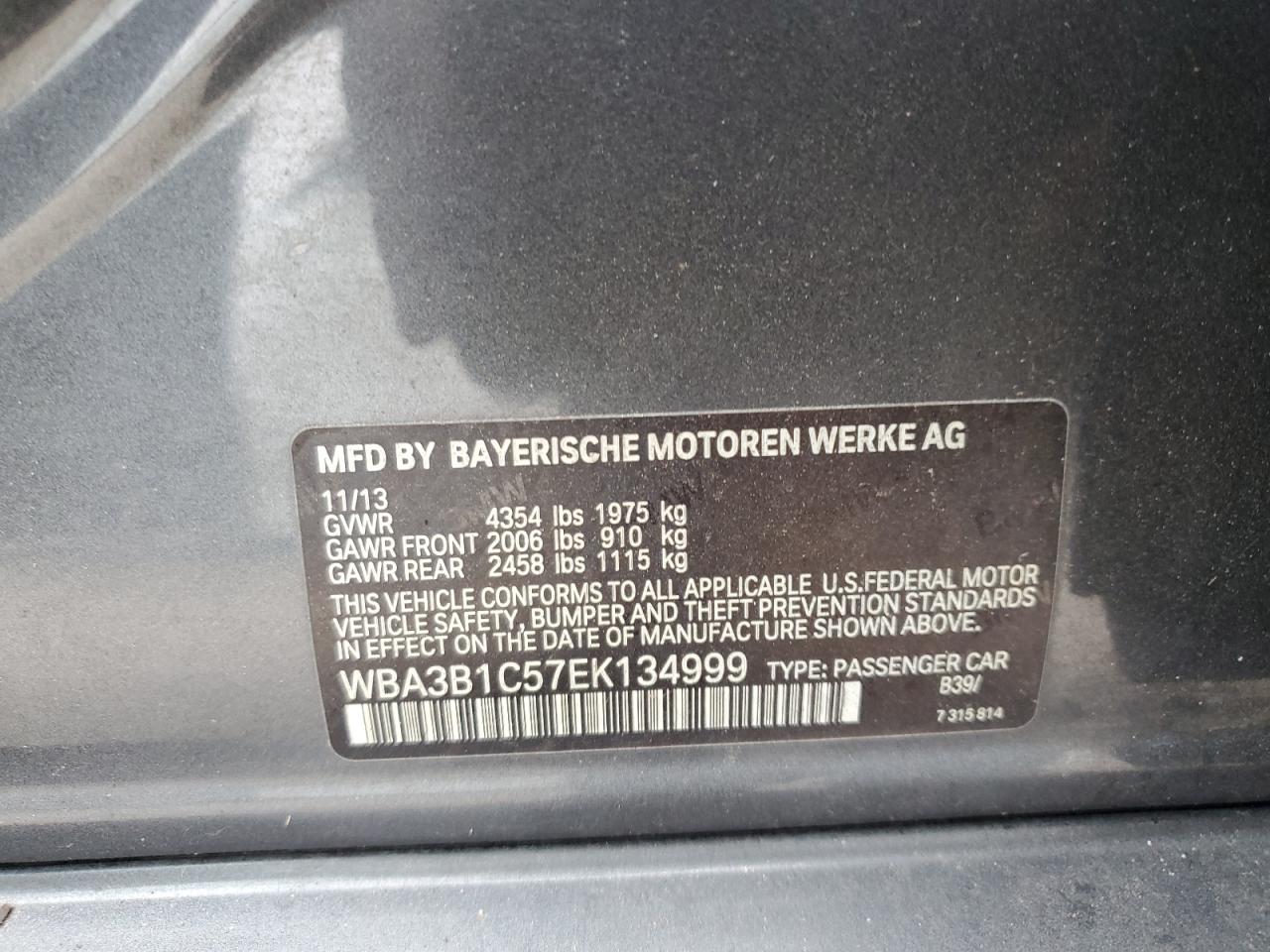 VIN WBA3B1C57EK134999 2014 BMW 3 SERIES no.12