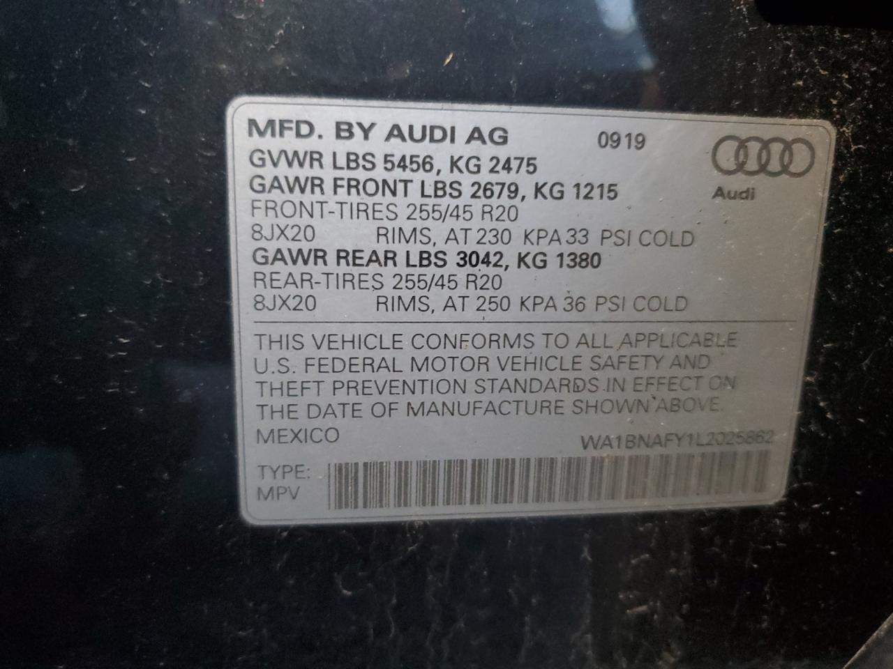 VIN WA1BNAFY1L2025862 2020 AUDI Q5 no.13