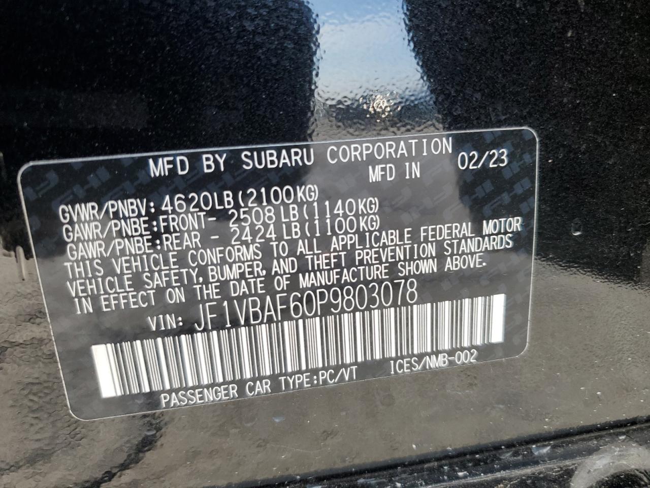 2023 Subaru Wrx Premium VIN: JF1VBAF60P9803078 Lot: 84482994