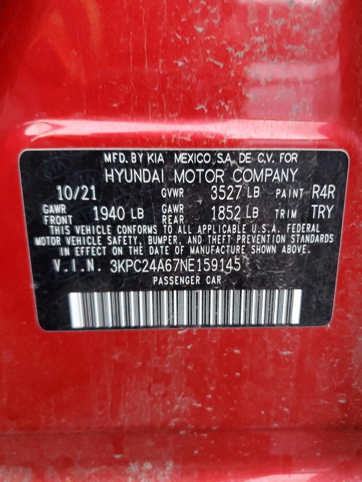 VIN 3KPC24A67NE159145 2022 HYUNDAI ACCENT no.12