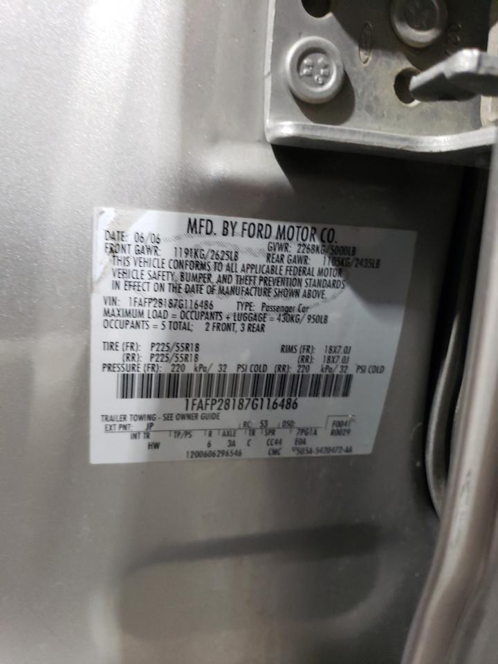 2007 Ford Five Hundred Limited VIN: 1FAFP28187G116486 Lot: 84714554