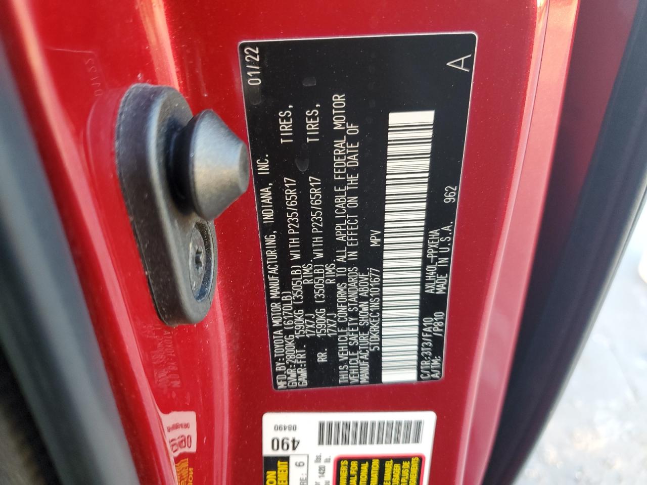 2022 Toyota Sienna Le VIN: 5TDKRKEC1NS101677 Lot: 79781864