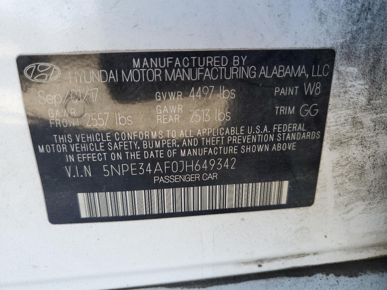 VIN 5NPE34AF0JH649342 2018 HYUNDAI SONATA no.12