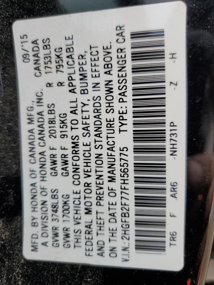 2015 Honda Civic Se VIN: 2HGFB2F77FH565775 Lot: 70264215