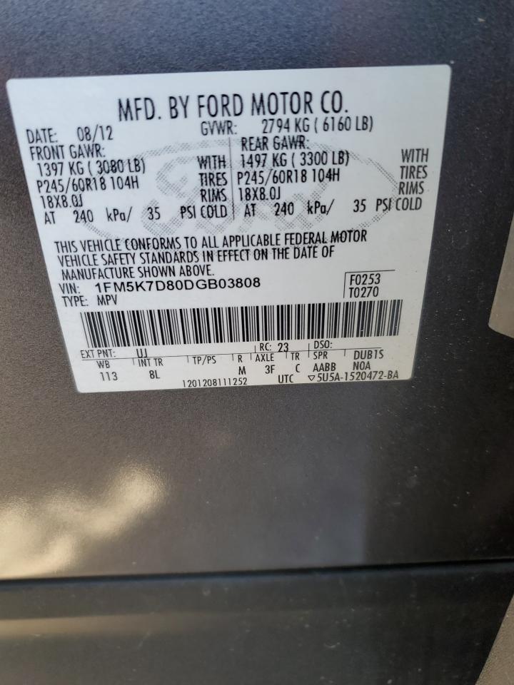 2013 Ford Explorer Xlt VIN: 1FM5K7D80DGB03808 Lot: 83373994