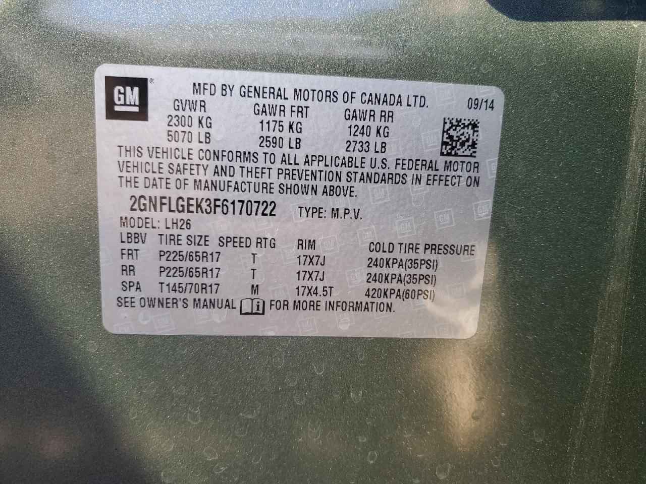 VIN 2GNFLGEK3F6170722 2015 CHEVROLET EQUINOX no.13